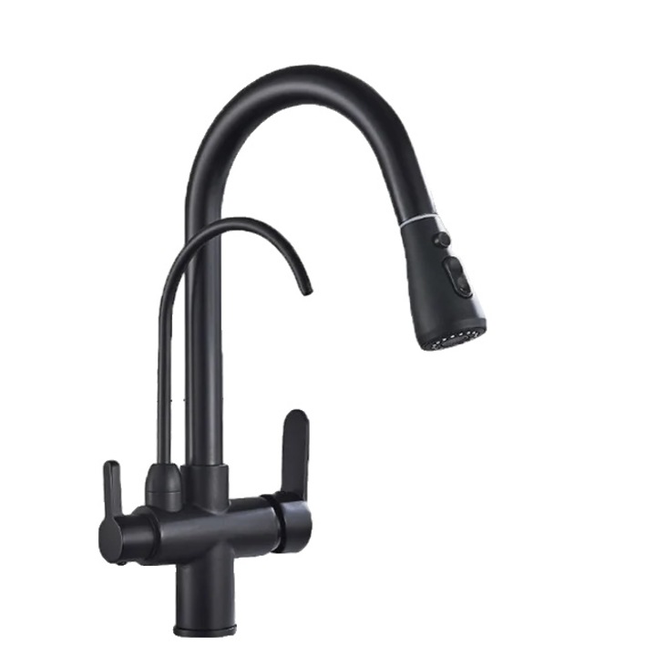 Fürdőszobai csaptelep, RZ5038, fekete, 2 az 1-ben, süllyeszthető kifolyóval, pultra szerelhető