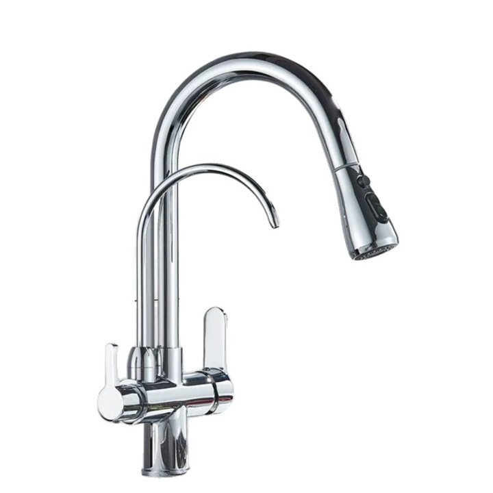 Fürdőszobai csaptelep, RZ5038, krómozott felülettel, süllyeszthető fúvókával, meleg és hideg vízhez, pultra szerelhető