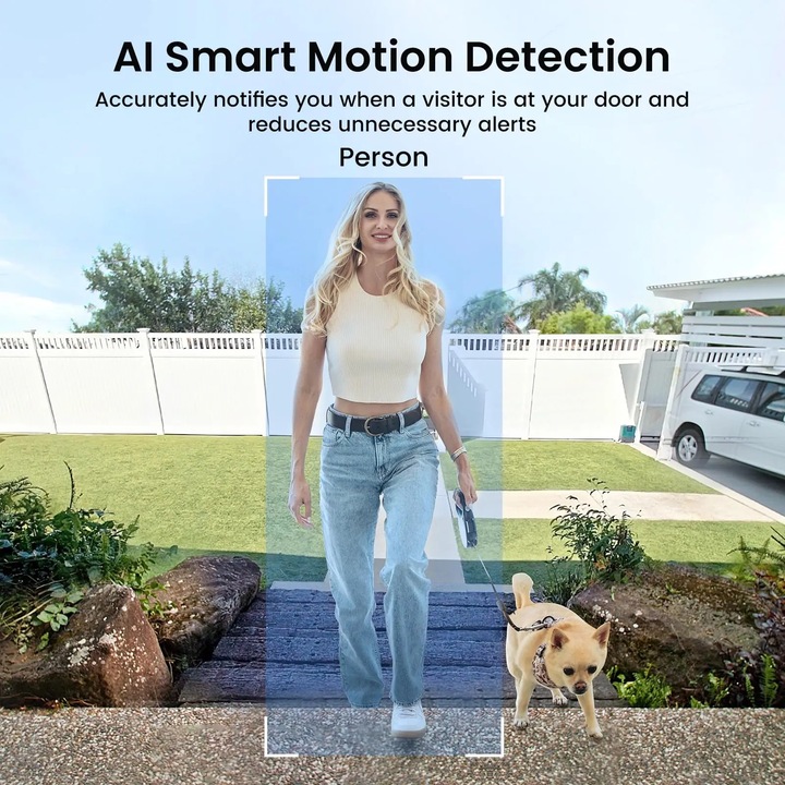 Sonerie video wireless, 2K HD, unghi ultra-larg 170, compatibilitate cu Alexa si Google Assistant