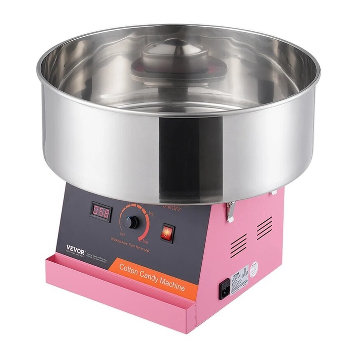 Masina electrica de vata de zahar, 1000W, Produce 6 conuri pe minut, Roz