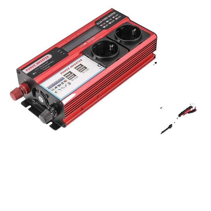 Inverter auto 12V 220V, 4000W putere de varf, 800W putere continua, 4 porturi USB, design compact