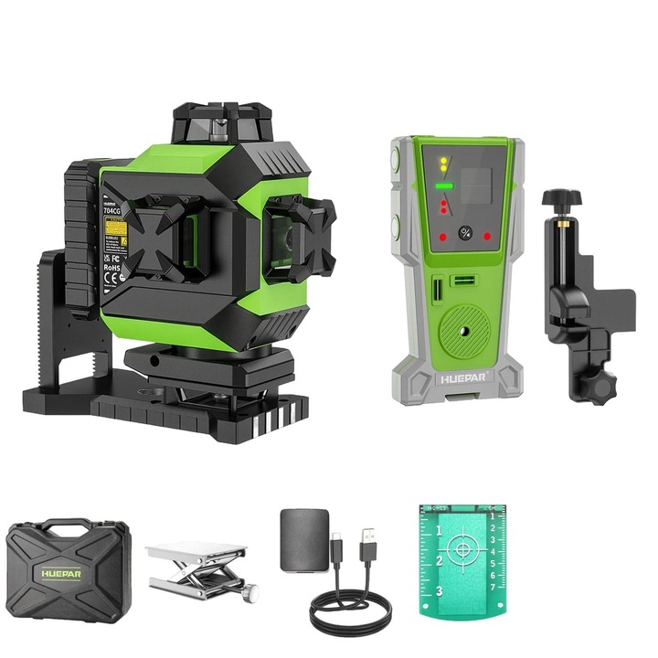 Nivel laser 4D, 16 linii, luminozitate ajustabila, set cu receptor, carcasa dura