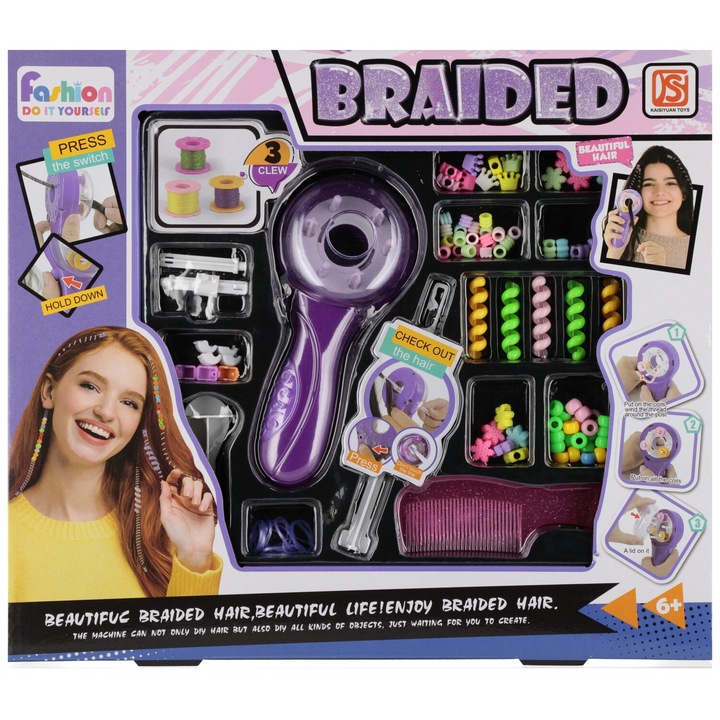 Set de accesorii pentru coafura, Mega Creative, masina de impletit, margele mixte, culori mixte, 38x33x8cm