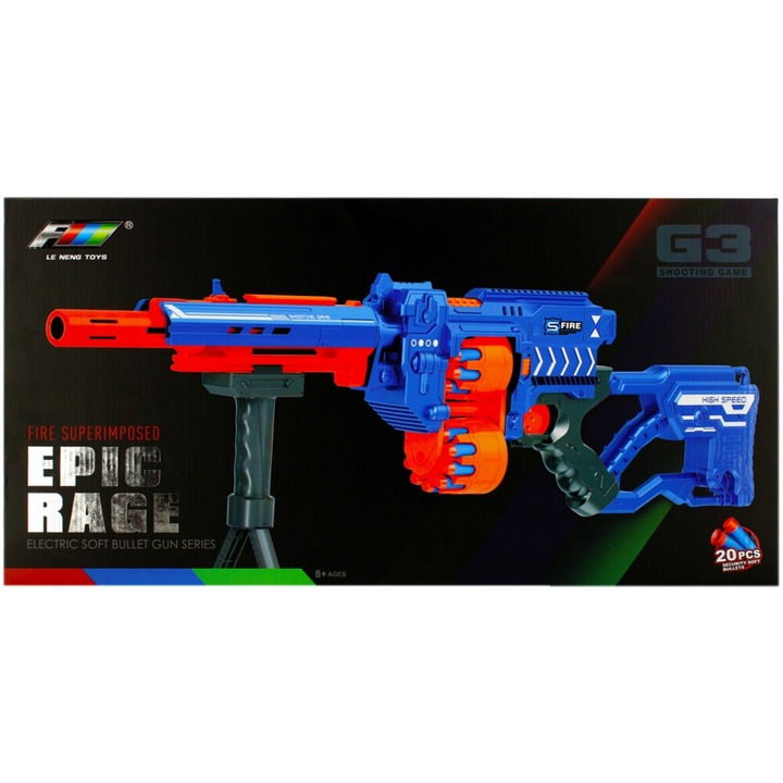 Pistol de jucarie Euro, set cu 10 sageti din spuma, 93x30x16cm, multicolor