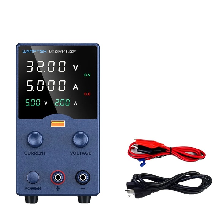 Sursa de alimentare DC ajustabila, 32V, 5A, 160W, cu cablu de alimentare si linie de testare