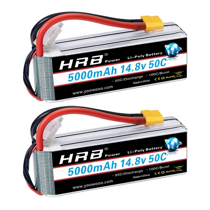 Baterie LiPo 4s 5000mAh XT60, set 2 bucati, 14.8V, 50C