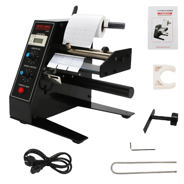 Aparat etichete automat, lungime ajustabila 1.57-7.87 in, design compact, negru, inox/aluminiu