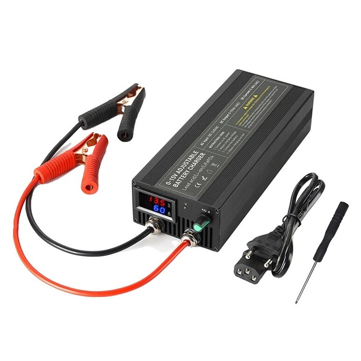 Redresor auto DL60A cu clipuri Alligator, tensiune ajustabila 0-15V, curent 0-60A, 100-240V