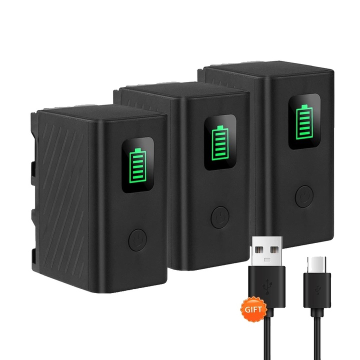 Set 3 Baterii Reincarcabile 6000mAh, Tip-C, 57x70x38mm