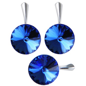 Set cercei si medalion din argint cu cristale Saphire Foiled rivoli 14 Set cercei si medalion din argint cu cristale Saphire Foiled rivoli 14