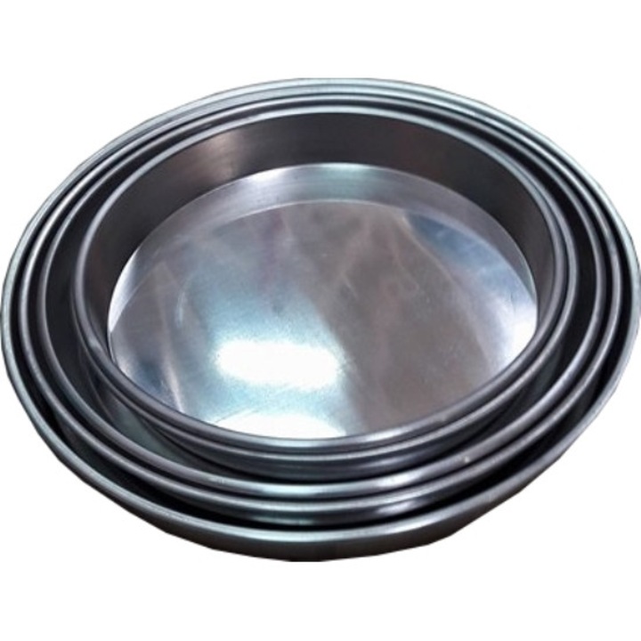 5 db kerek alumínium tepsi készlet pizzához és pitéhez, 30, 32, 34, 36 és 40 centiméter átmérőjű