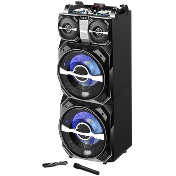Boxa activa fixa AKAI DJ-T5, dual USB, card SD, Bluetooth, microfon wireless si telecomanda, 300W Boxa activa fixa AKAI DJ-T5, dual USB, card SD, Bluetooth, microfon wireless si telecomanda, 300W