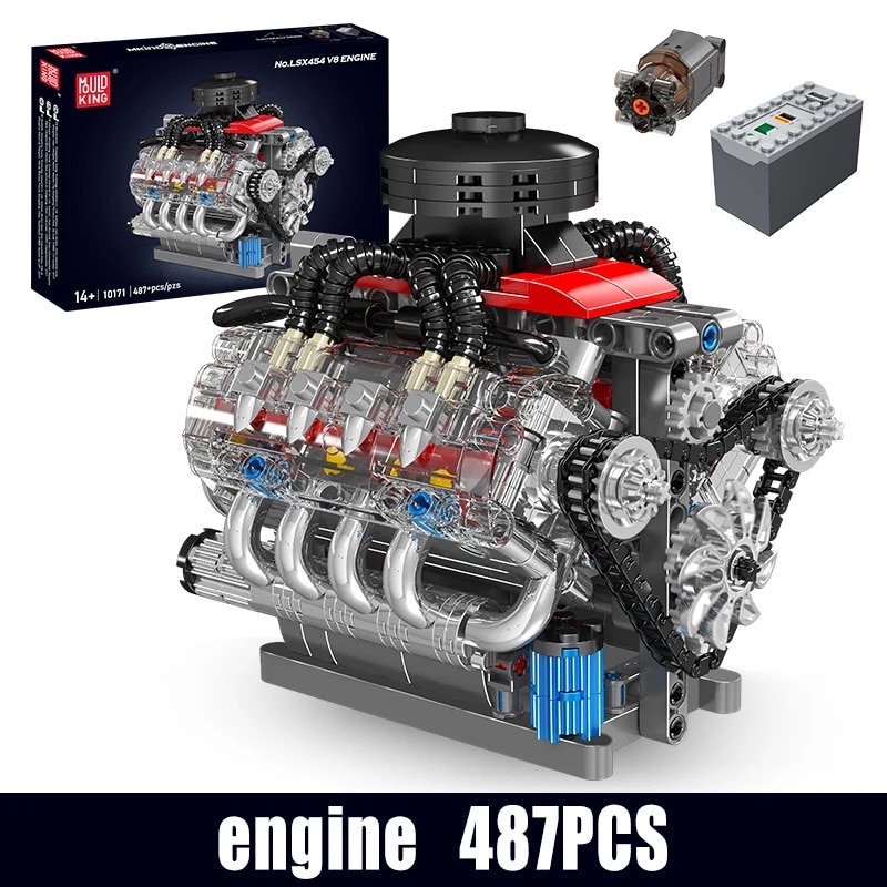 Set de constructie Mould King LSX454 V8 Engine, 487 piese, plastic