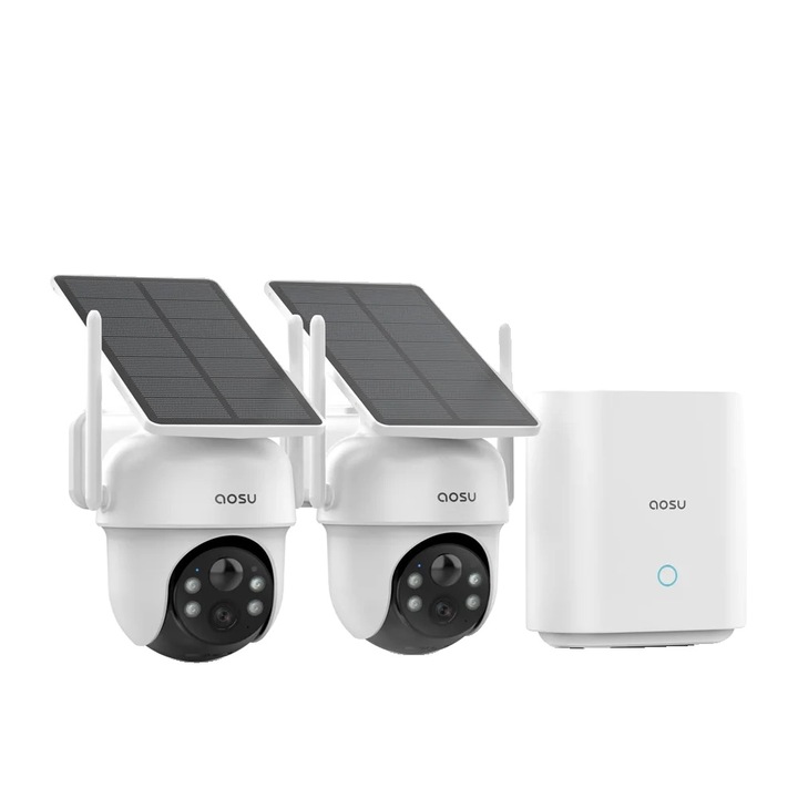Комплект безжични 360 камери за наблюдение, Aosu, 3MP, със слънчево захранване, двойна WiFi поддръжка