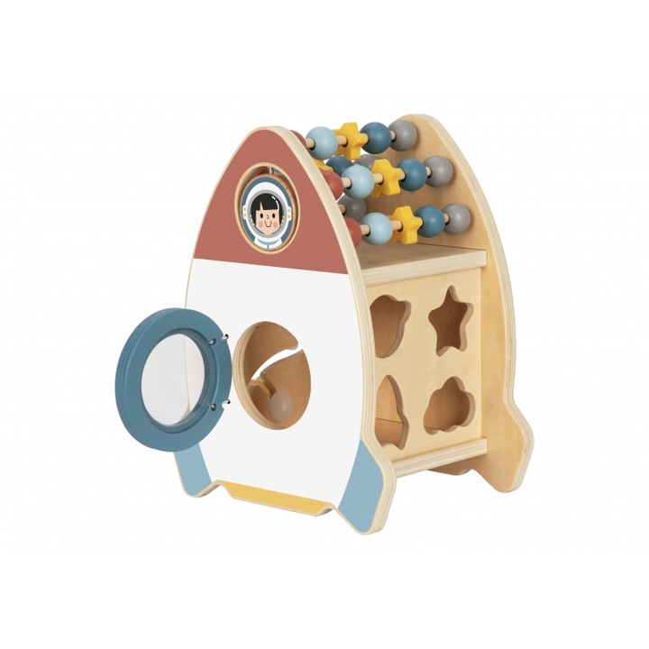 Fa aktivitás rakéta, labirintus rendező, 6 funkció, finom színek, 18 hónapos kortól