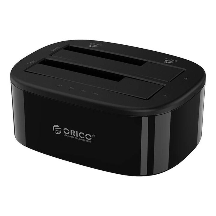 Orico dokkoló állomás 2,5 / 3,5" HDD / SSD meghajtókhoz, 5 Gbps, USB-C - USB-C/A klónozási funkcióval (fekete)