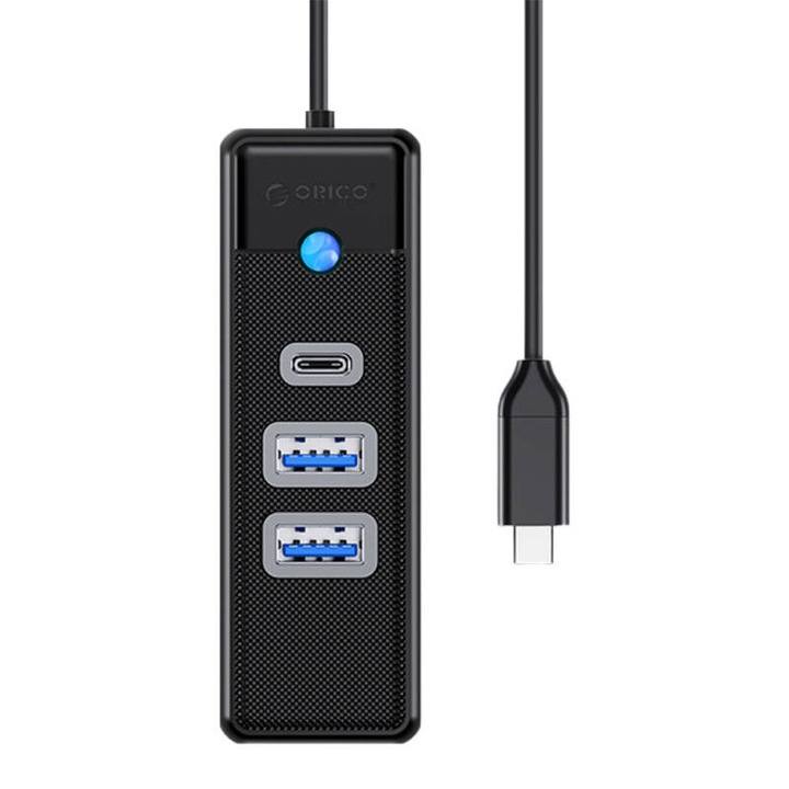 USB-C хъб към 2x USB 3.0 и 1 X USB Type C, Orico, 5 Gbps, 0,15 м, черен, 92,9x30,6x19,5 mm