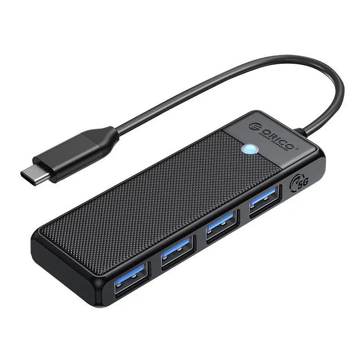 Hub USB 4 in 1 Orico, 4 porturi USB-A 3.0, 5 Gbps, 98x34x12,6mm, negru
