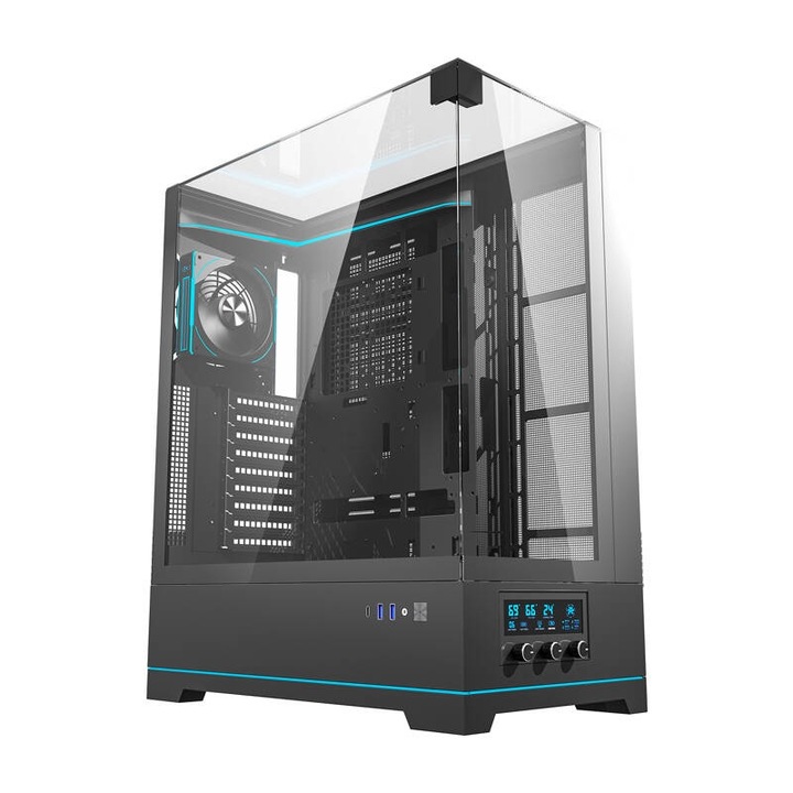 Darkflash DY450L PRO Mid Tower ATX корпус, ARGB осветление, цифров контрол на температурата, черен, 568x258x451mm