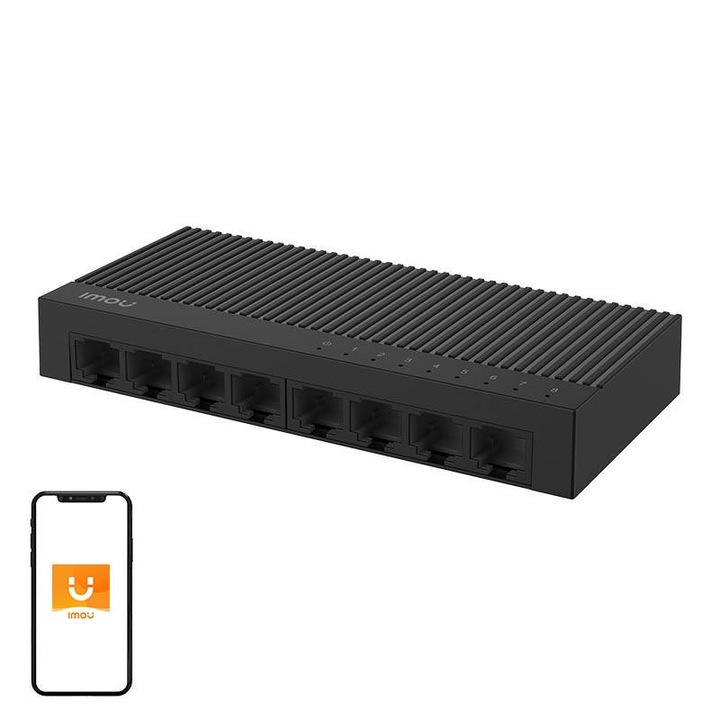 LAN Switch 8-ports 10/100 Mbps IMOU SF108C, 1.6 Gbps, 133.2x62x21mm, пластмаса, черен