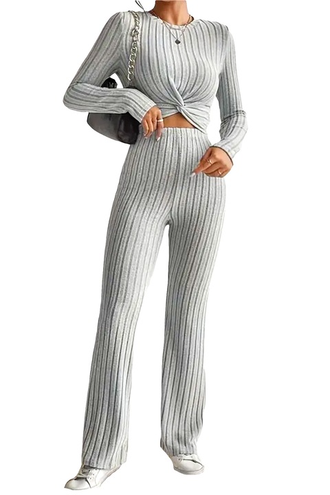 Compleu strech cu aspect impletit Wayana, bluza scurta, Gri