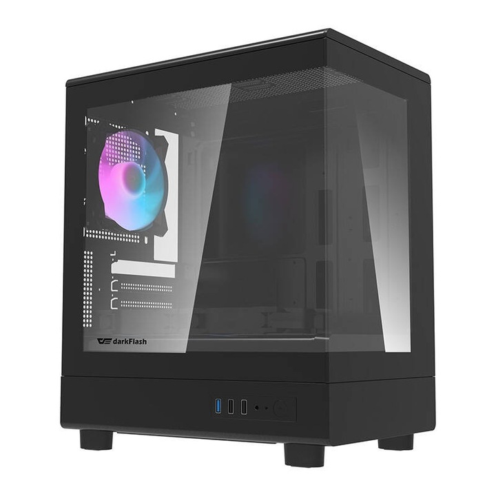Кутия Mini Tower Darkflash DB330M, 3 вентилатора ARGB, дължина на видеокартата 305 mm, 400x218x333 mm, черен