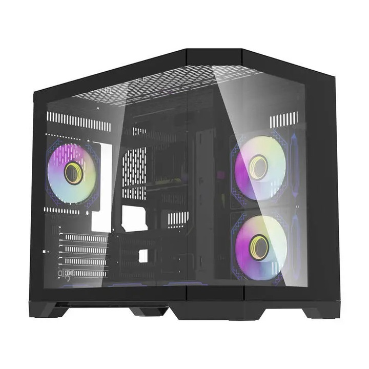 Компютърна кутия Aigo кутия Case mATX - FT418 Black - 6 x 120 mm A-RGB fans included FT418-6F-BK