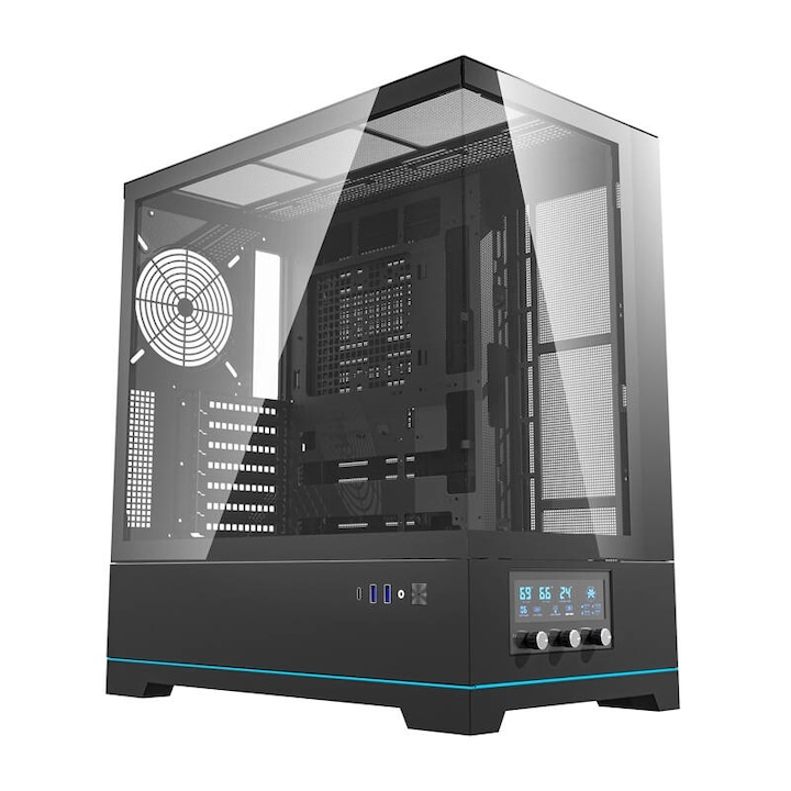 Компютърна кутия ATX Mid Tower Darkflash DY451, закалено стъкло, A-RGB поддръжка, черен, 491x258x451mm