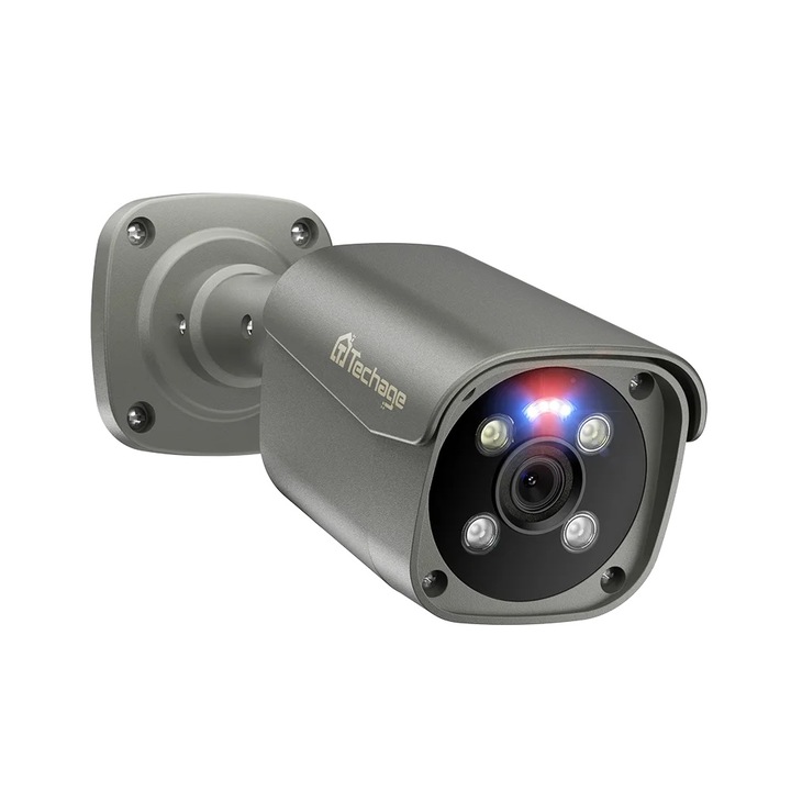 Камера за наблюдение, 5MP, разпознаване на хора, двупосочен звук, тъмно сиво, монтаж на скоба Techage