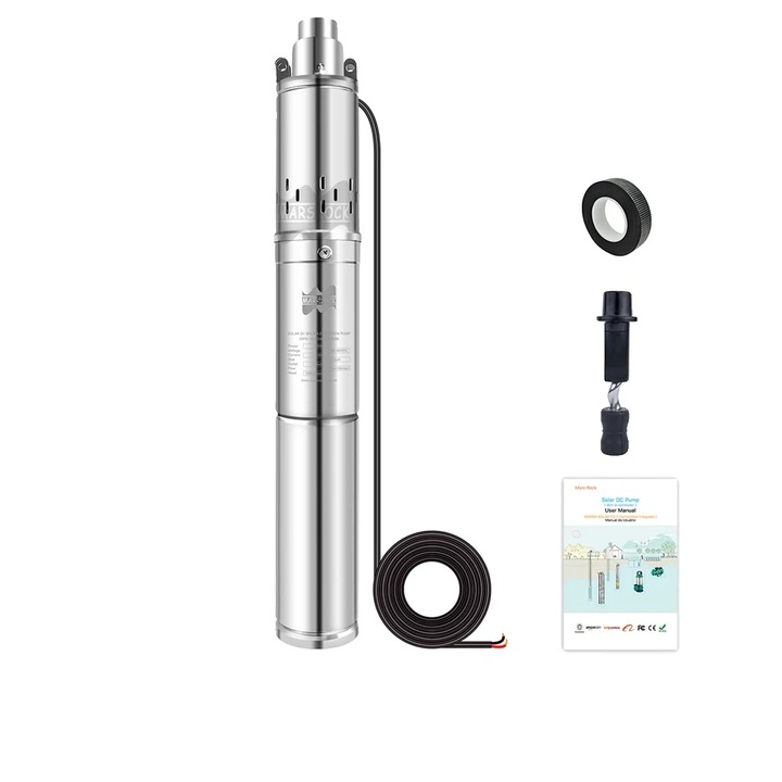 Соларна потопяема помпа, 150W, 12V, Максимален дебит 2T/H, Максимална височина 35M, Неръждаема стомана