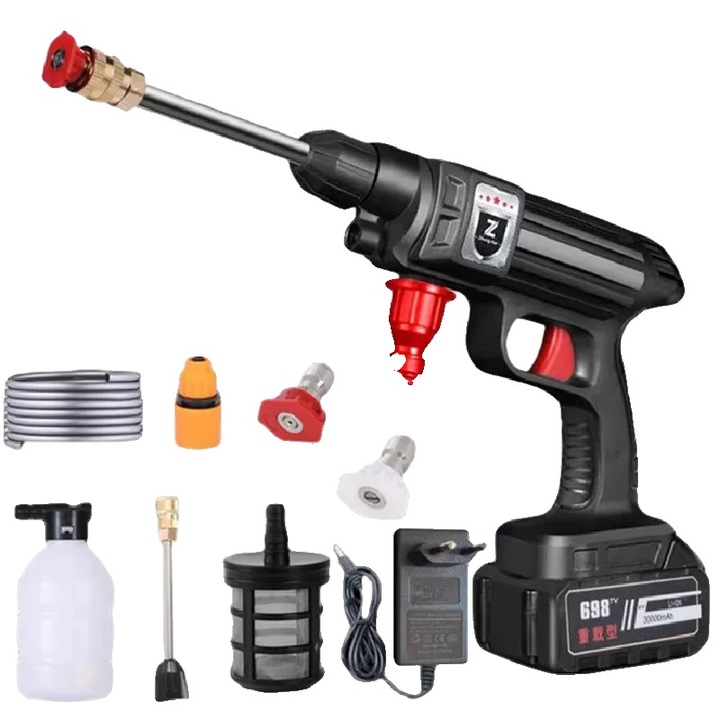 Акумулаторна водоструйка 30000mAh, 1500W, 30BAR, 5m маркуч, размери 240x220x130mm