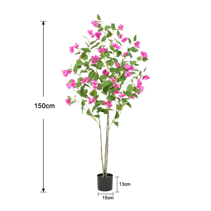 Copac artificial, PVC/matase, decorare interioara/exterioara, verde/roz, 150 cm