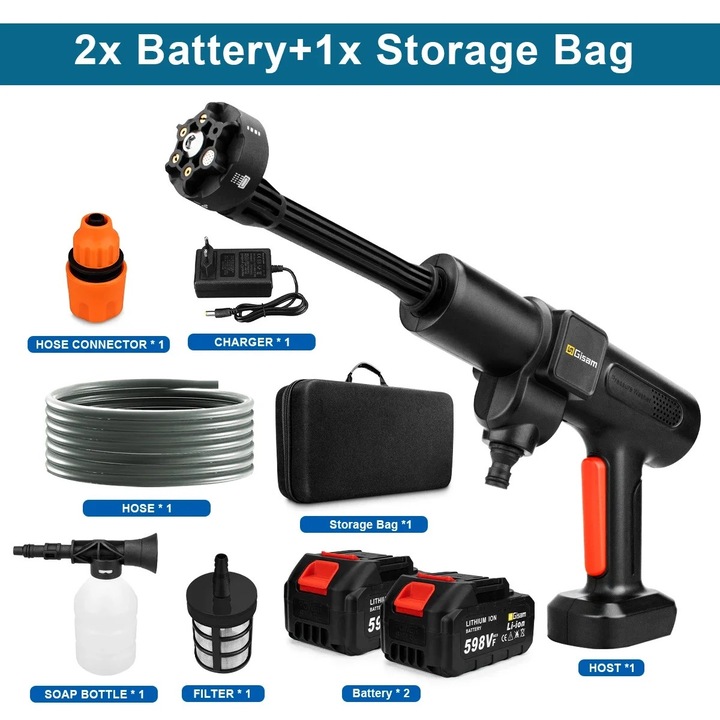 Magasnyomású mosó, 3500W, 100-200 BAR, 2 db elem készlet, 6 fúvóka, 5 m tömlő