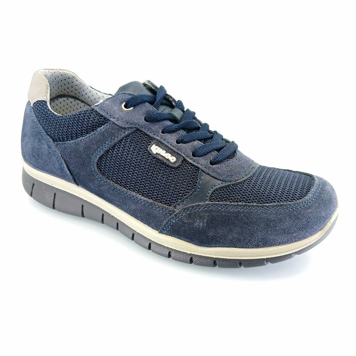 Мъжки маратонки, igi&co, кожа, сини, подвижна подметка с мека мемори пяна, 41 EU