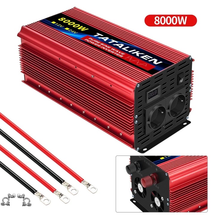 Inverter auto, 8000W, 12V, 220V, eficienta 0.9, display digital