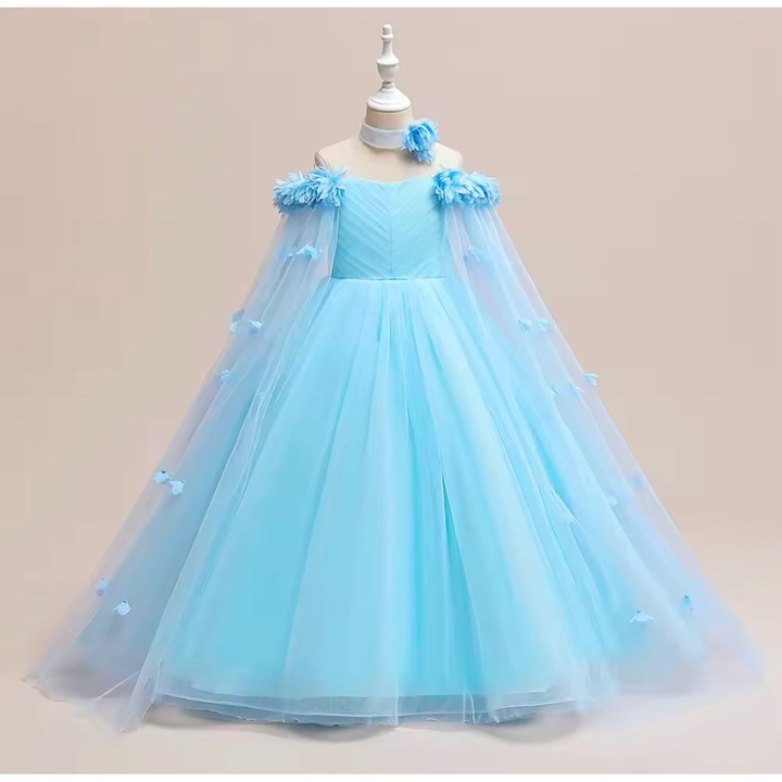 Rochie pentru copii, lungime la podea, tul, Albastru