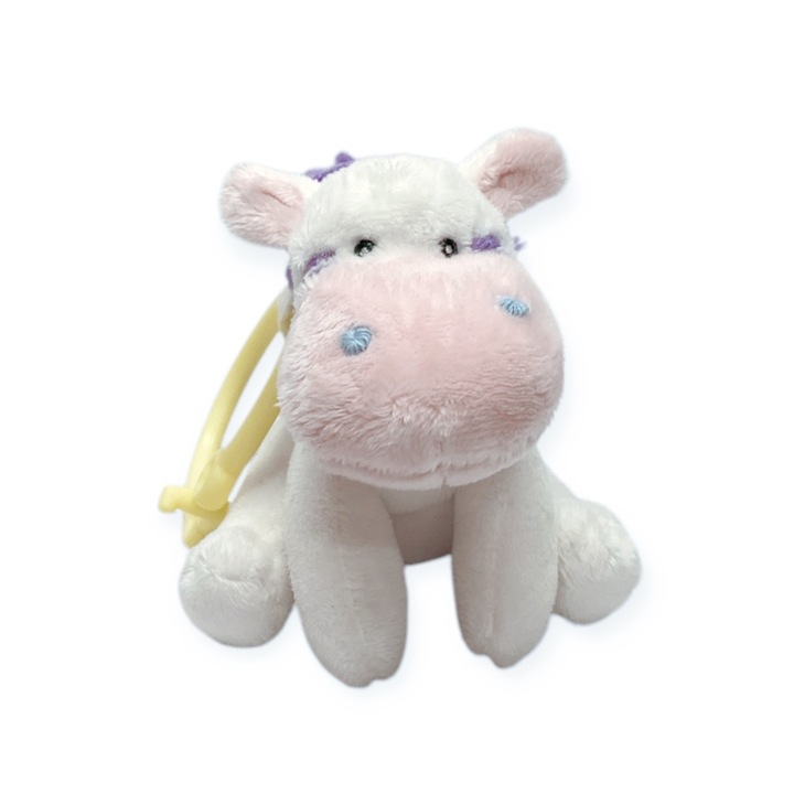 Jucarie de plus pentru copii Russ Berrie *34711-B 91-2, Vaca, Mecanism de tragere cu vibratie, 10 cm, Alb