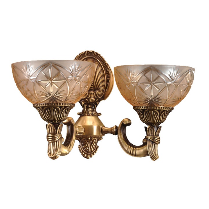 Аплик BUSSY LIGHTING 3034 2 рамена E27 2x60W месинг, метал, бронз-антично покритие / стъкло-кристал