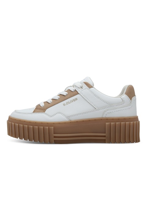 s.Oliver, Műbőr flatform sneaker, Fehér/Homokbarna