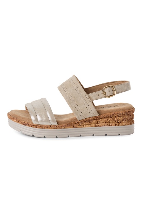 s.Oliver, Скосени сандали с тока, Златист/Светлокафяв