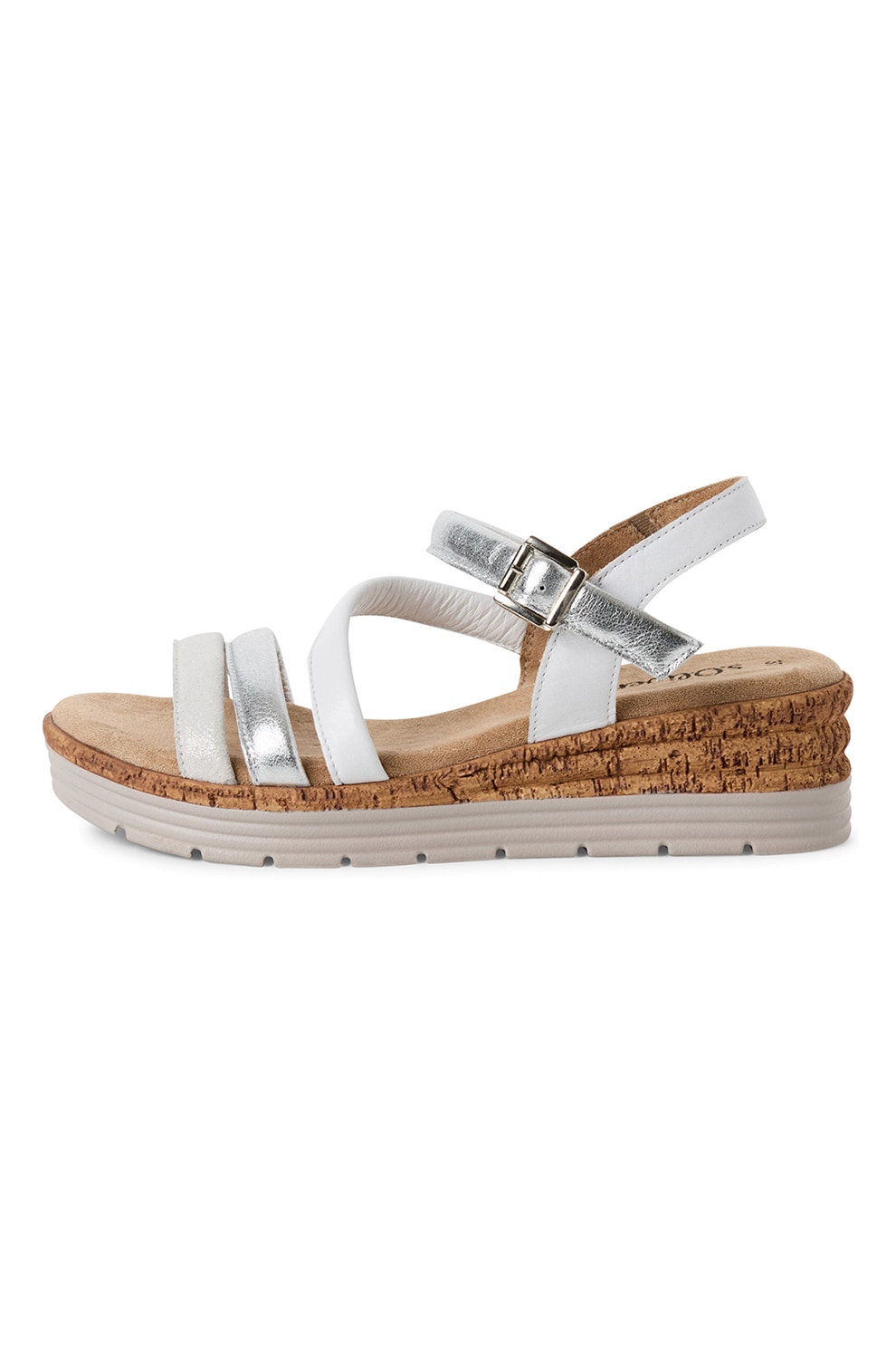 s.Oliver, Sandale wedge din piele, Alb, Argintiu, 39