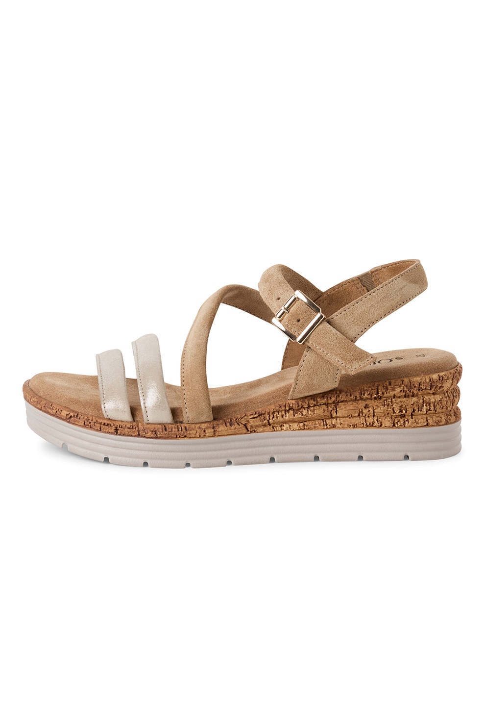 s.Oliver, Sandale wedge din piele, Maro deschis, 38