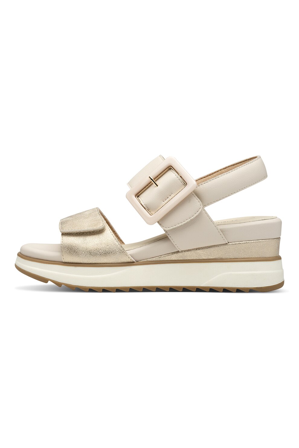 s.Oliver, Sandale wedge cu garnituri din piele ecologica, Auriu, Bej deschis, 38