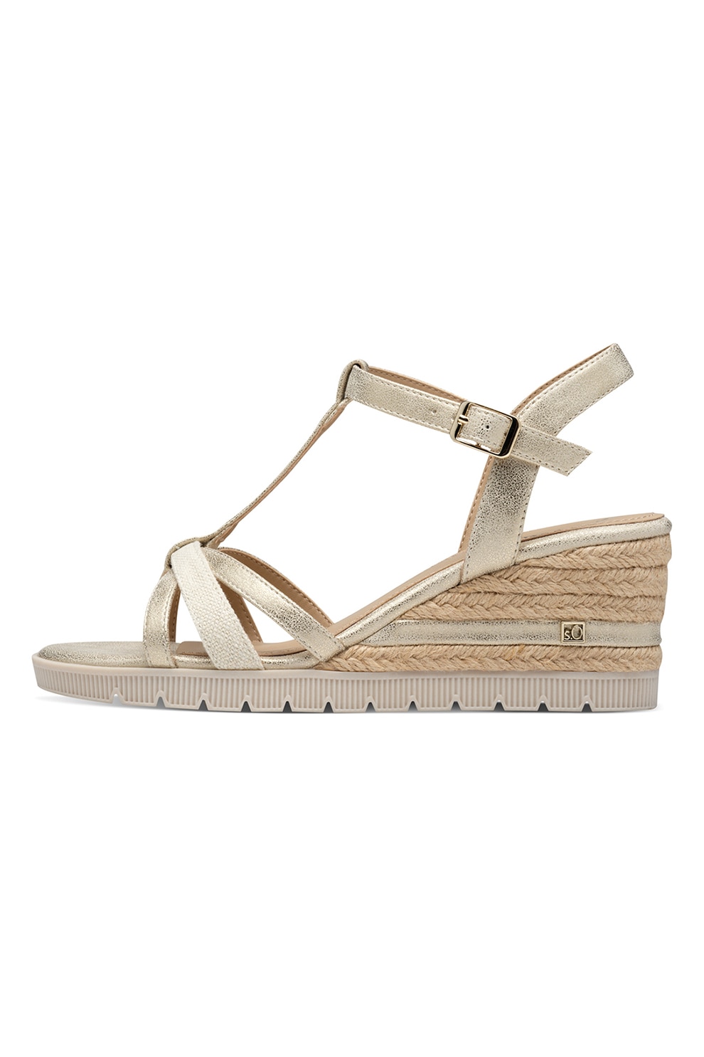 s.Oliver, Sandale wedge, Auriu, Alb murdar, 38