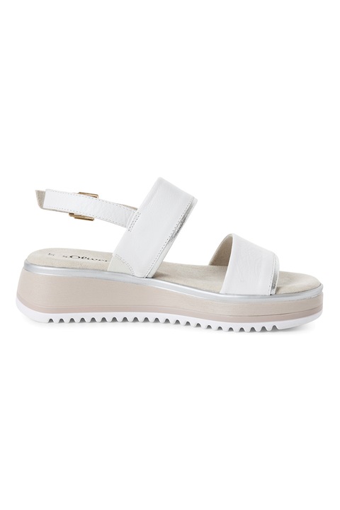 s.Oliver, Telitalpú bőrszandál, Fehér, Ezüstszín, 37