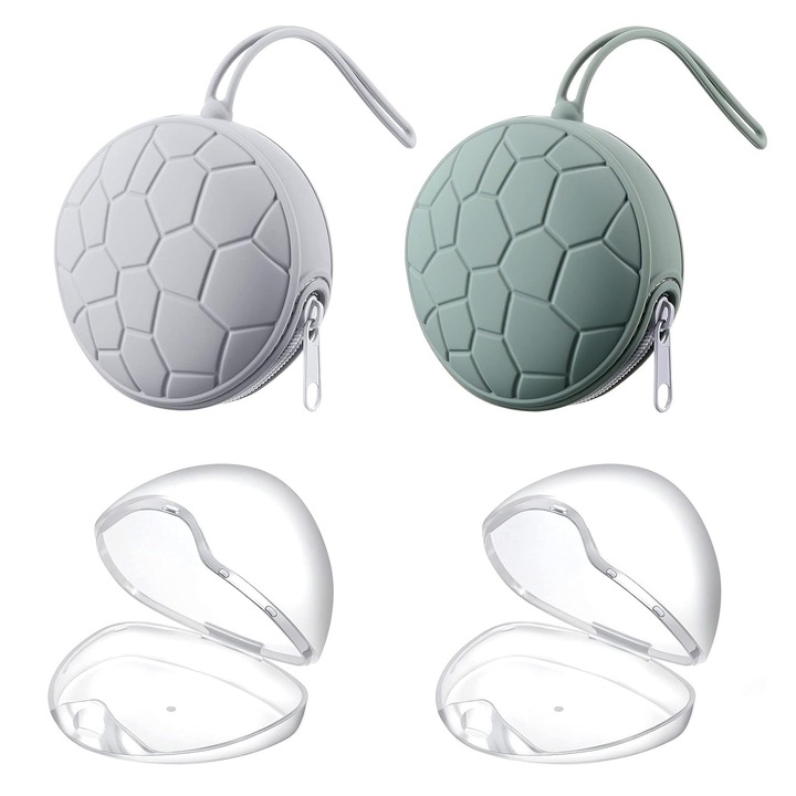 Set 4 Cutii pentru suzete, Set 4 Cutie pentru depozitarea suzetei, Protectie cu capac pentru suzeta, SINBINTA, Fara BPA, Usor de curatat si de depozitat, Pentru suzete pentru bebelusi, chei, casti, balsam de buze, Silicon, 9x22cm, Multicolor