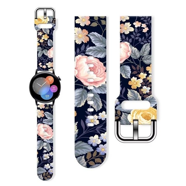 Curea compatibila cu smartwatch Huawei Watch GT2, GT3 42mm, Samsung Galaxy Watch FE 7 6 5 4 40/42/43/44/45/46/47, Amazfit Active BIP S LITE U PRO GTS 2 3 4 GTR 42mm MINI, silicon, modeul 6, 20mm