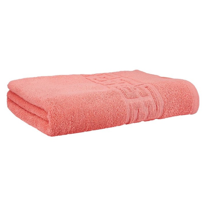 Хотелска кърпа за лице Sueva®, Salmon pink, 50x90 см, 100% памук, мека материя, хипоалергенна, гръцки десен, съвместима с пералня и сушилня