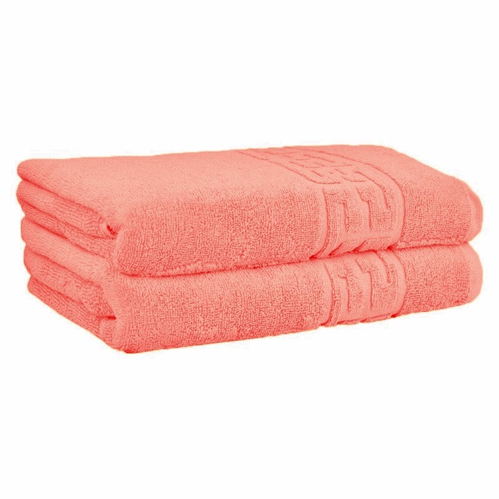 Хотелска кърпа за лице комплект от 2 бр. JIJU®, Salmon pink, 50x90 см, 100% памук, мек, хипоалергенен, гръцки десен, съвместим с пералня и сушилня