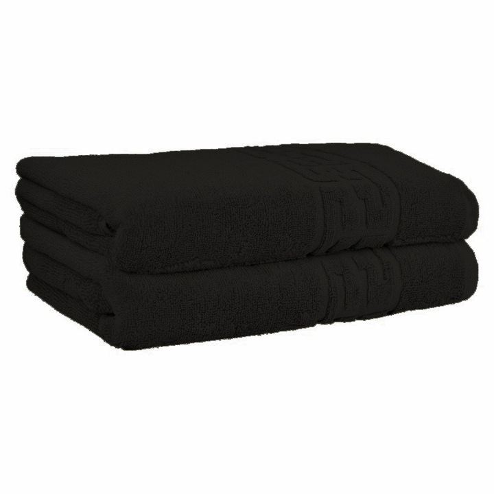 Хотелска кърпа за баня комплект от 2 бр. JIJU®, Черен, 130x70 см, 100% памук, мек, хипоалергенен, гръцки десен, съвместим с пералня и сушилня